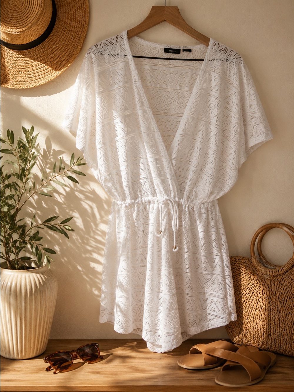 Apt. 9 White Crochet Swim Coverup Romper  XL  Beach Vacation Resortwear